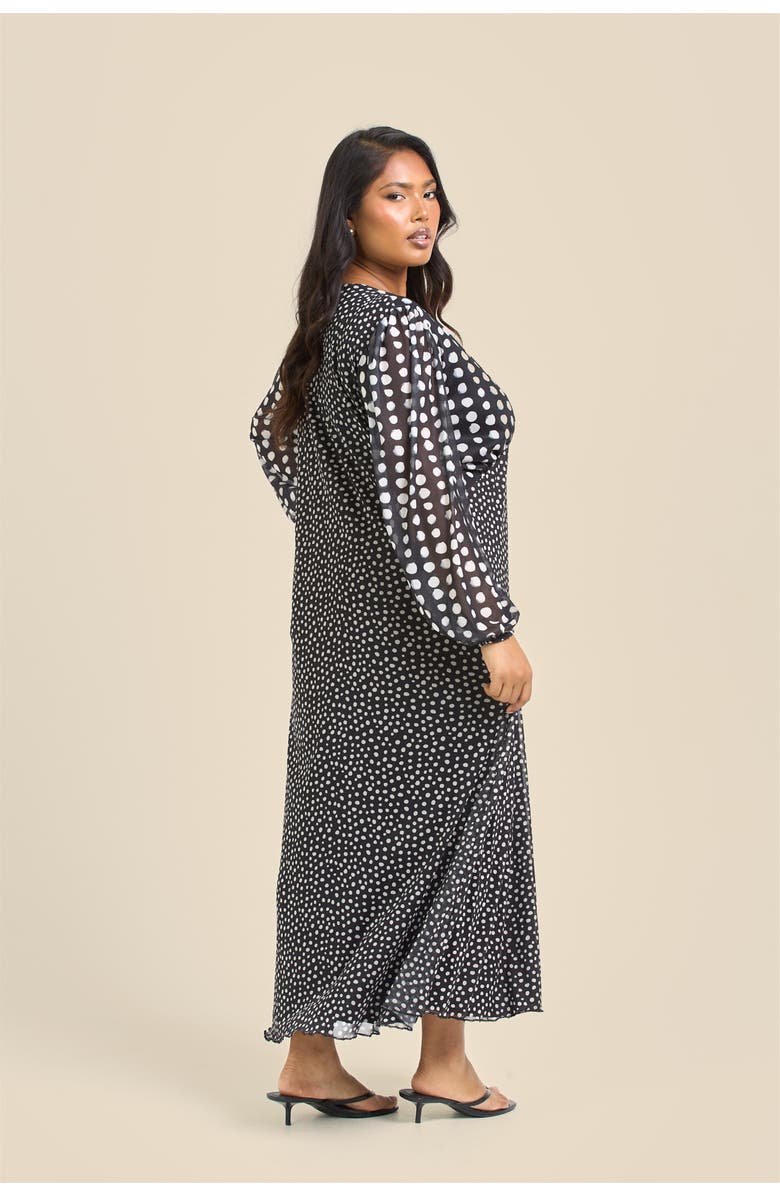 FASHION-SZN CURVE Long Sleeved Polka Dot Midi Dress, Alternate, color, Black