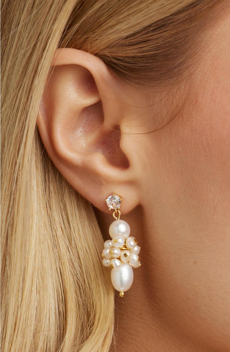 Untamed Petals Sydney Pearl Drop Earrings, Alternate, color, Gold