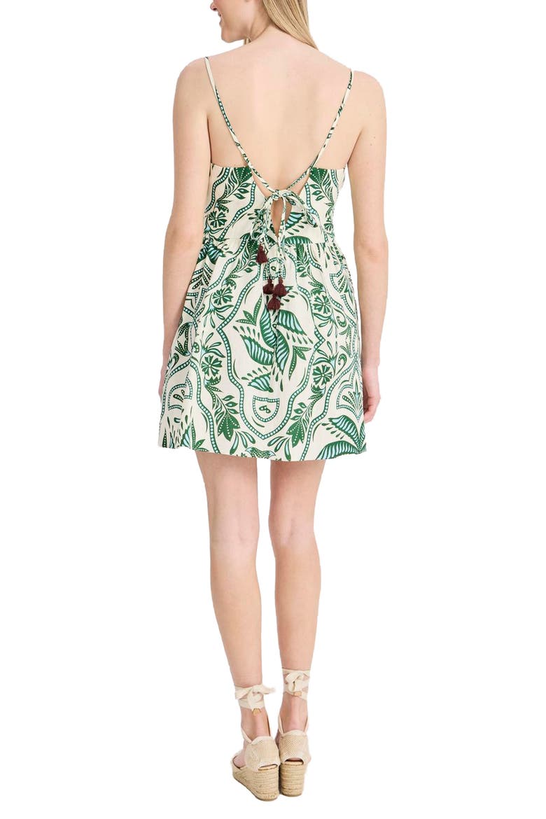 Print Tie Back Sleeveless Linen Blend Minidress, Alternate, color, CREAM/ GREEN/ SKY BLUE