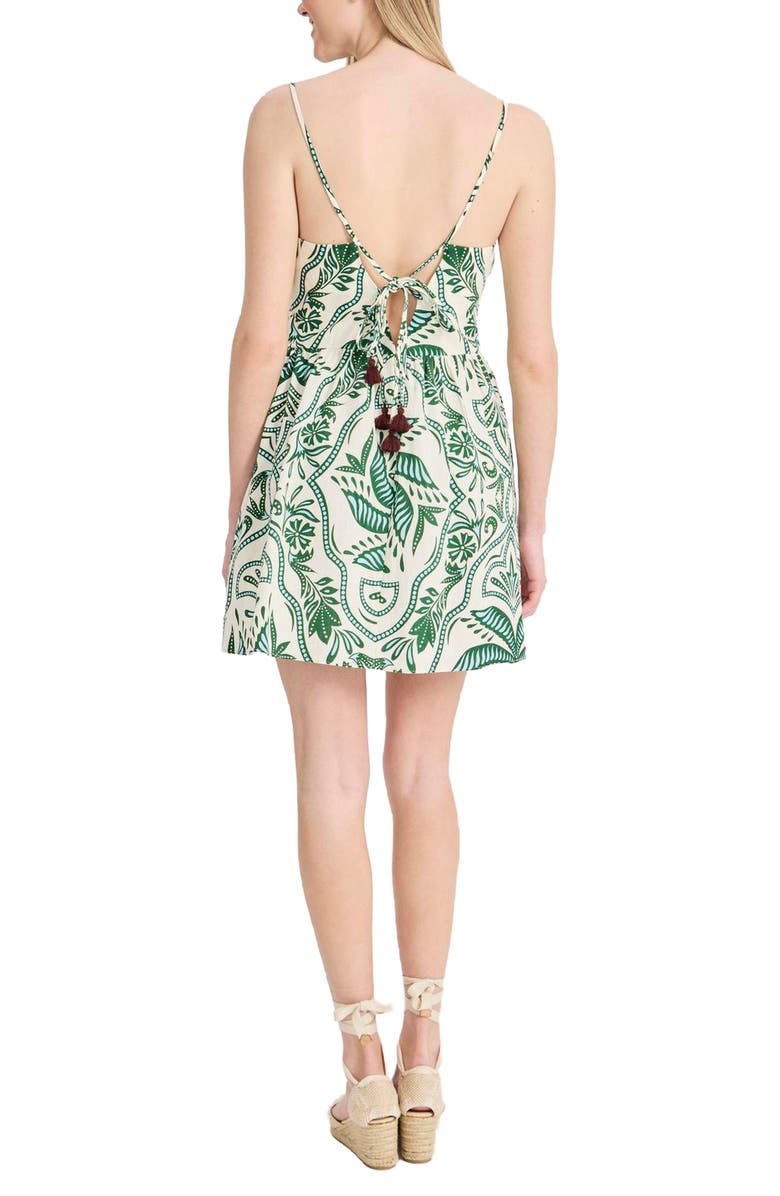 The Good Journey Print Tie Back Sleeveless Linen Blend Minidress, Alternate, color, Cream/ Green/ Sky Blue