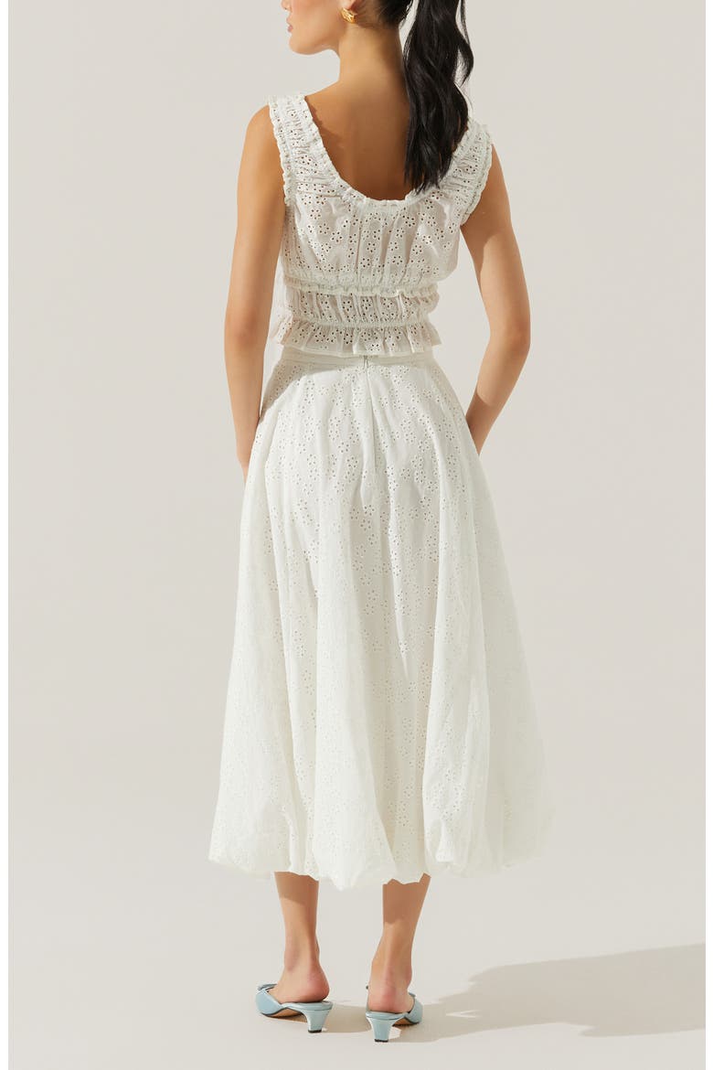 Kissel Embroidered Eyelet Bubble Hem Cotton Midi Skirt, Alternate, color, WHITE
