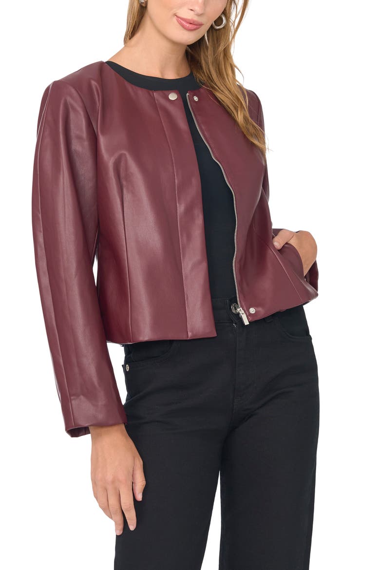 Cropped Faux Leather Jacket, Alternate, color, BERRY ROYALE