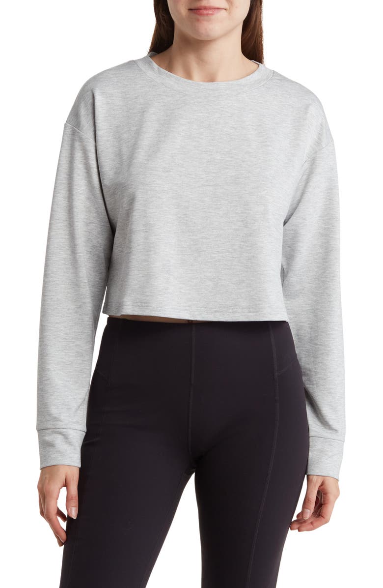 Z by Zella Long Sleeve French Terry T-Shirt, Main, color, Grey Light Heather