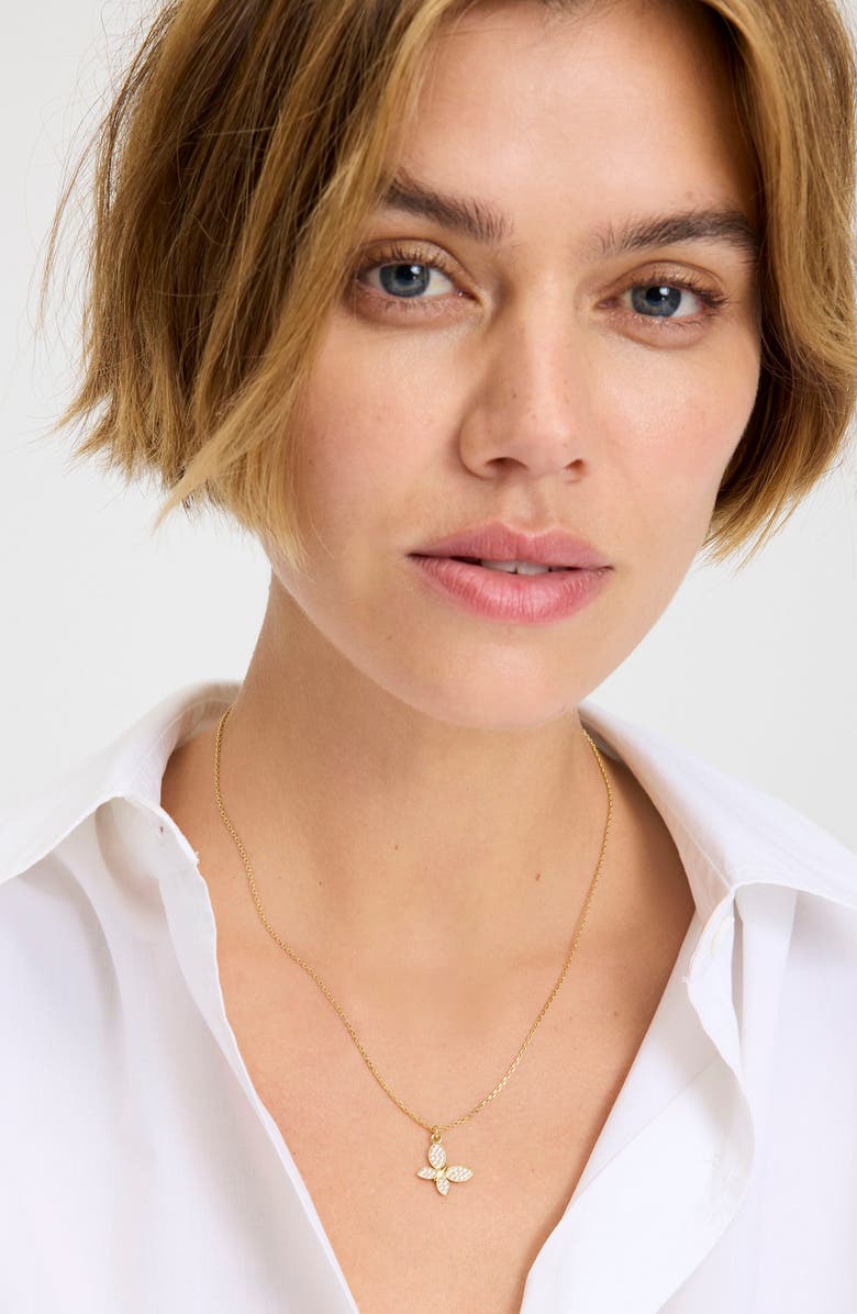 Kate Spade New York manifest pavé butterfly pendant necklace, Alternate, color, Clear/ Gold.