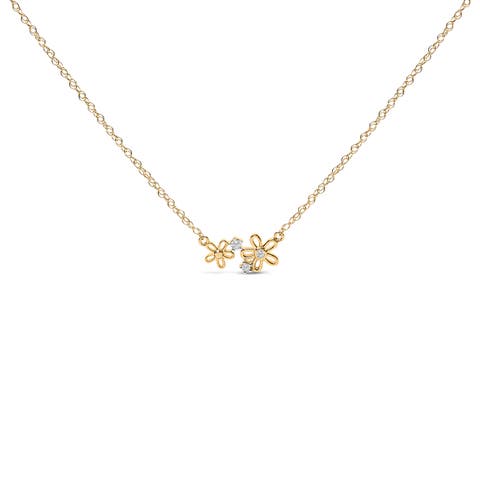 14K Yellow Gold Plated Sterling Silver Diamond Accent Floral Pendant Necklace
