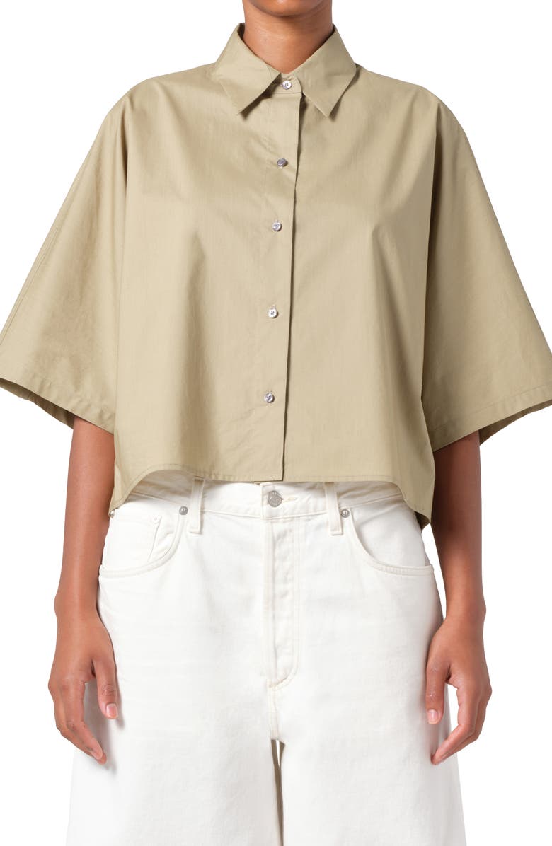 AGOLDE Merrin Short Sleeve Cotton Poplin Button-Up Shirt, Main, color, Cocoon