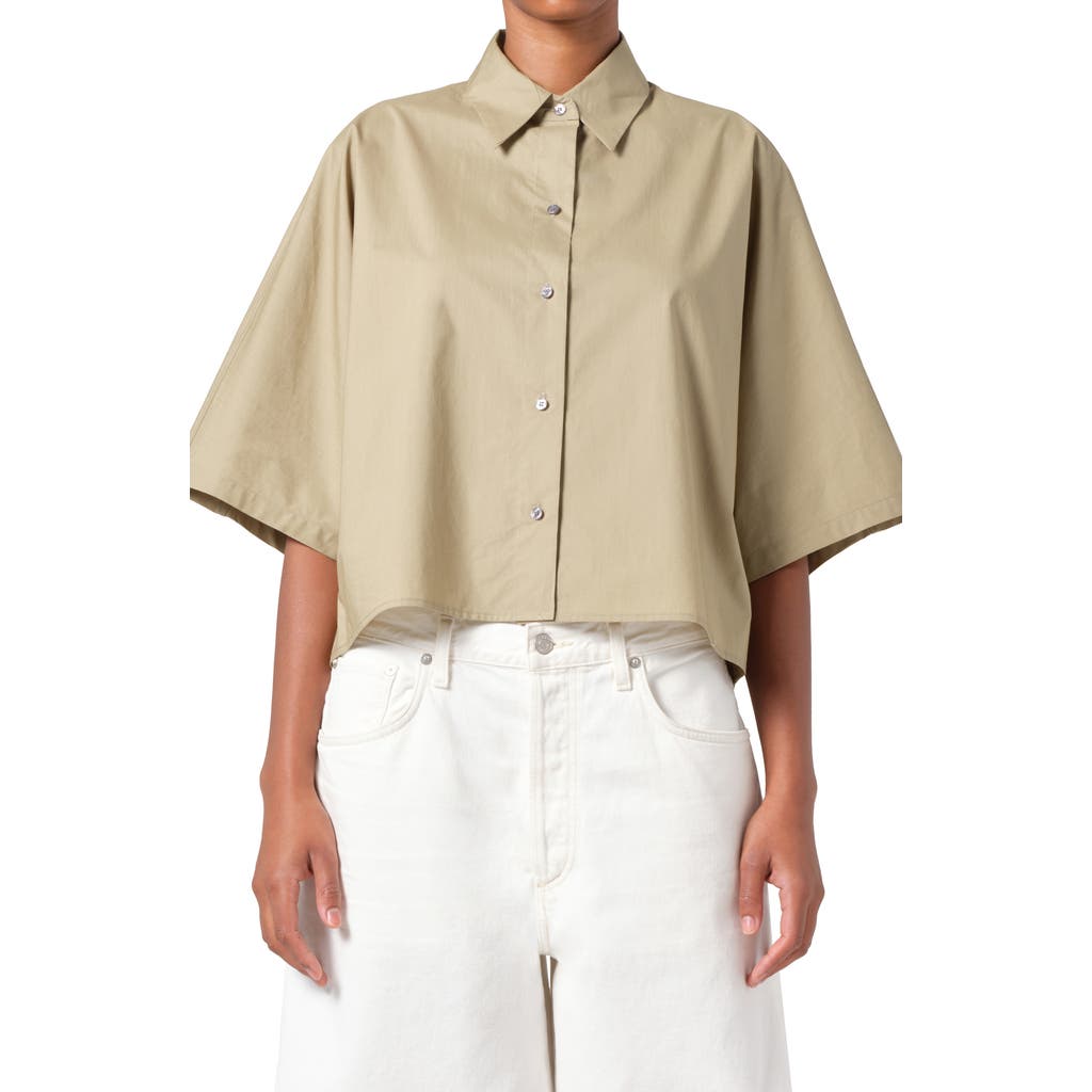 Shop Agolde Merrin Short Sleeve Cotton Poplin Button-up Shirt In Cocoon