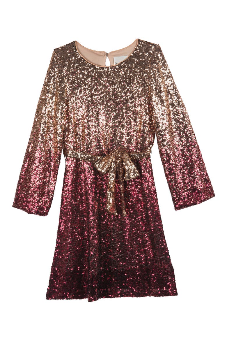 Kids' Sequin Long Sleeved Dress, Main, color, BURGUNDY