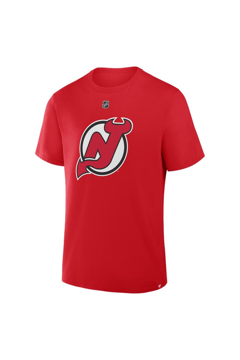 Men's Fanatics Jack Hughes Red New Jersey Devils Authentic Stack Name & Number T-Shirt, Alternate, color, Red