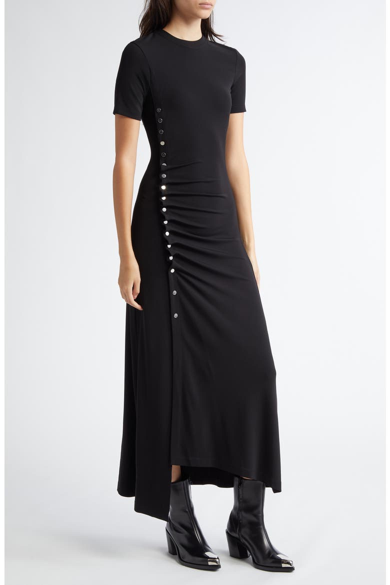 Drapé Pression Short Sleeve Maxi Dress, Alternate, color, BLACK