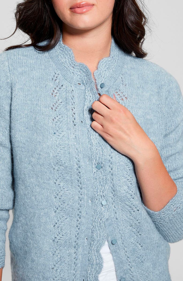 GUESS Macie Pointelle Detail Cardigan, Alternate, color, Blue Ribbon