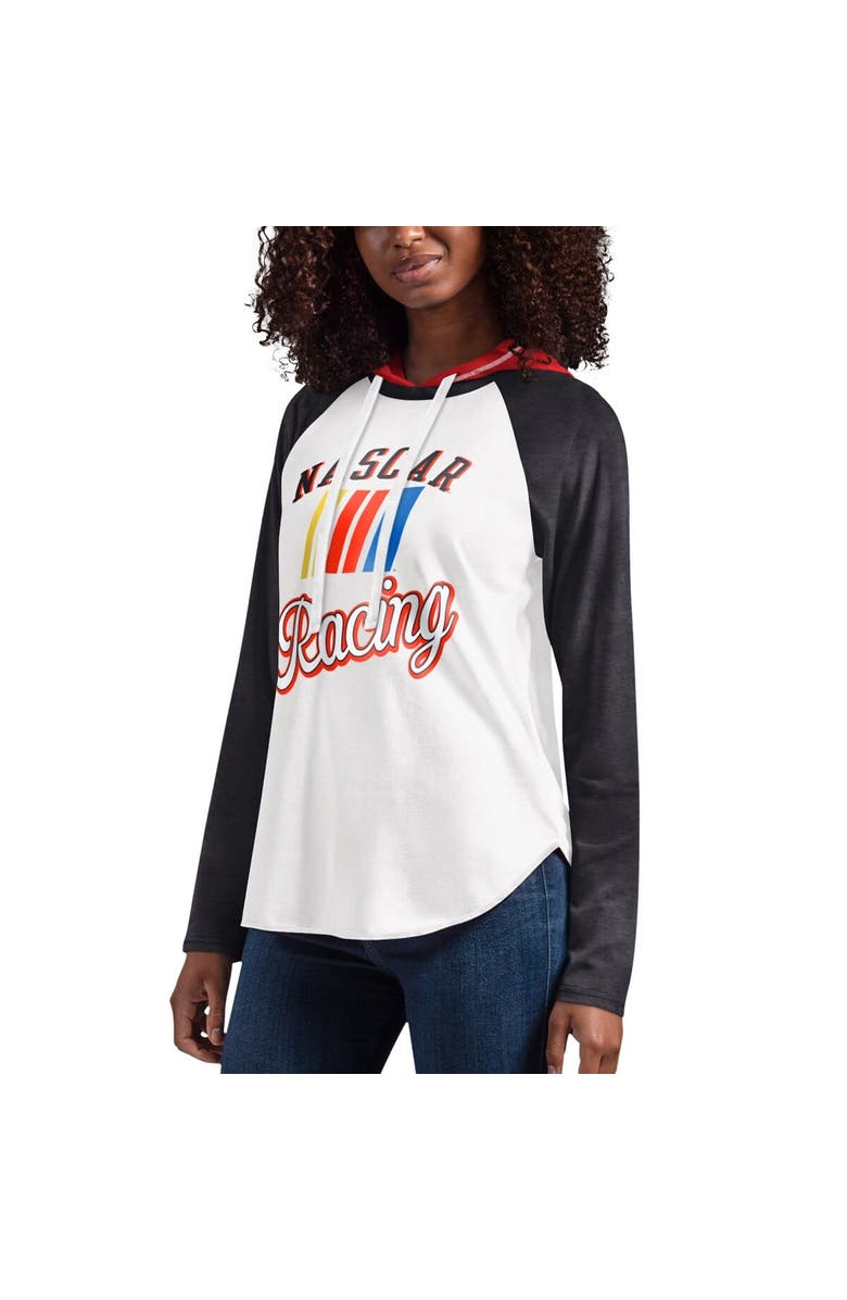 G-III 4HER BY CARL BANKS Women's G-III 4Her by Carl Banks White NASCAR MVP Raglan Hooded Long Sleeve T-Shirt, Main, color, White