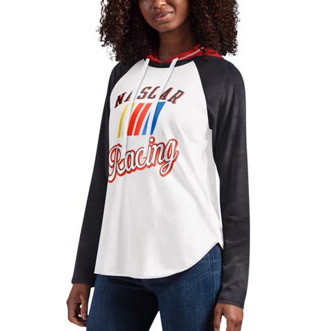Women
s G-III 4Her by Carl Banks White NASCAR MVP Raglan Hooded Long Sleeve T-Shirt
