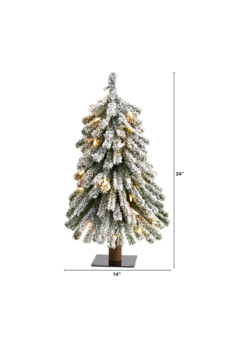 2-ft Flocked Grand Alpine Artificial Christmas Tree with 35 Clear Lights and 111 Bendable Branches on Natural Trunk, Alternate, color, Green