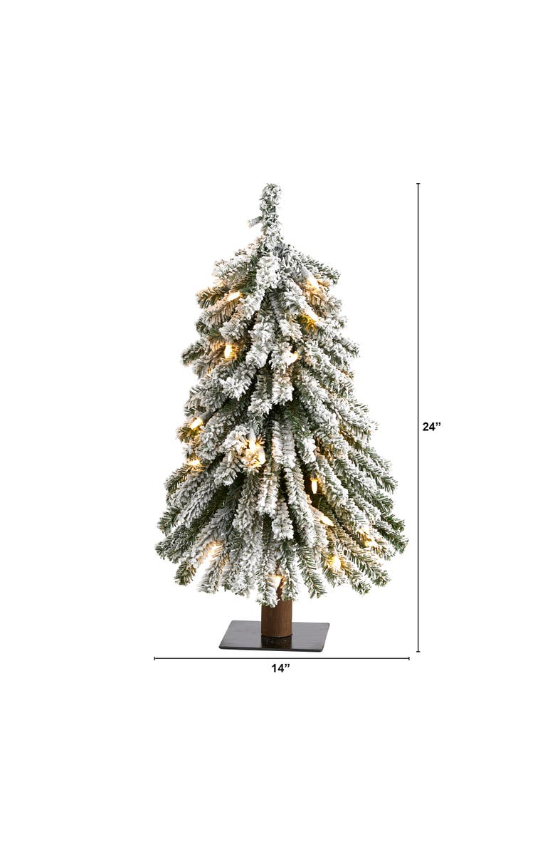 NEARLY NATURAL 2-ft Flocked Grand Alpine Artificial Christmas Tree with 35 Clear Lights and 111 Bendable Branches on Natural Trunk, Alternate, color, Green