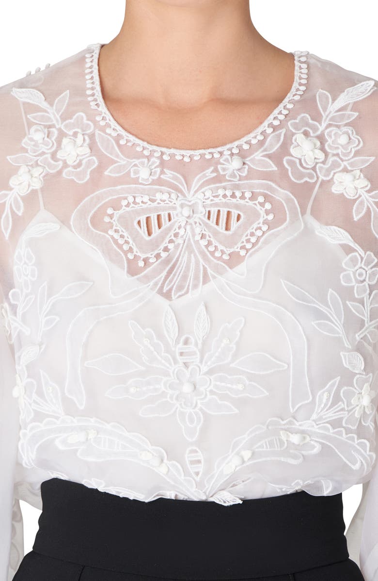 Carolina Herrera Embroidered Puff Sleeve Silk Organza Blouse, Alternate, color, 