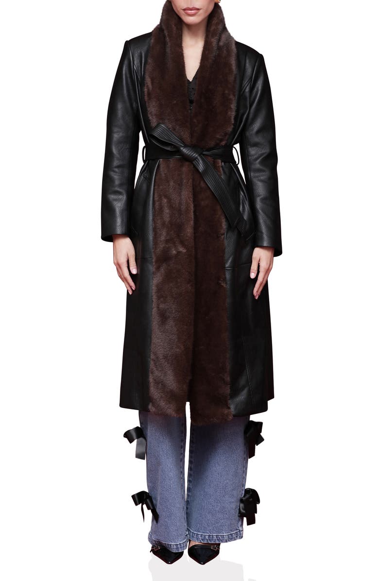 Avec Les Filles Shawl Collar Faux Leather & Faux Fur Wrap Coat, Alternate, color, Black
