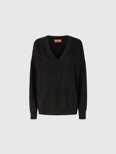 Oversized V-neck Sweater In Chevron Pattern