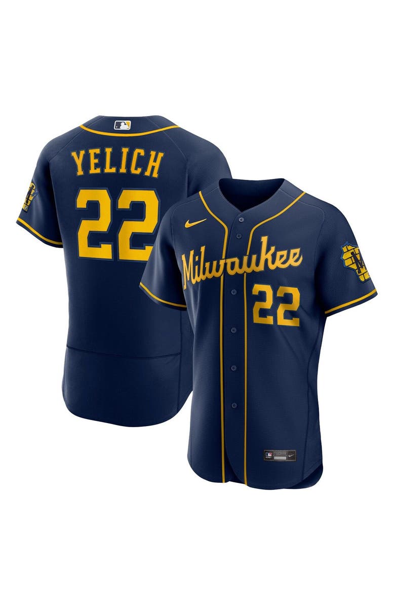 Nike Men's Nike Christian Yelich Navy Milwaukee Brewers 50th Season Alternate Authentic Player Jersey, Main, color, 