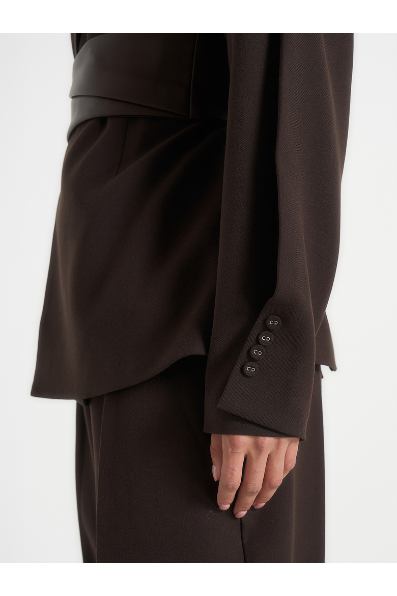 Marie Wool Twist Sleeve Blazer with Belt, Alternate, color, Brown
