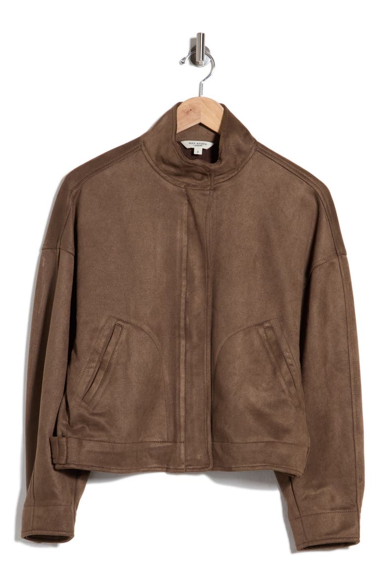 Faux Suede Full Zip Jacket, Alternate, color, BARK