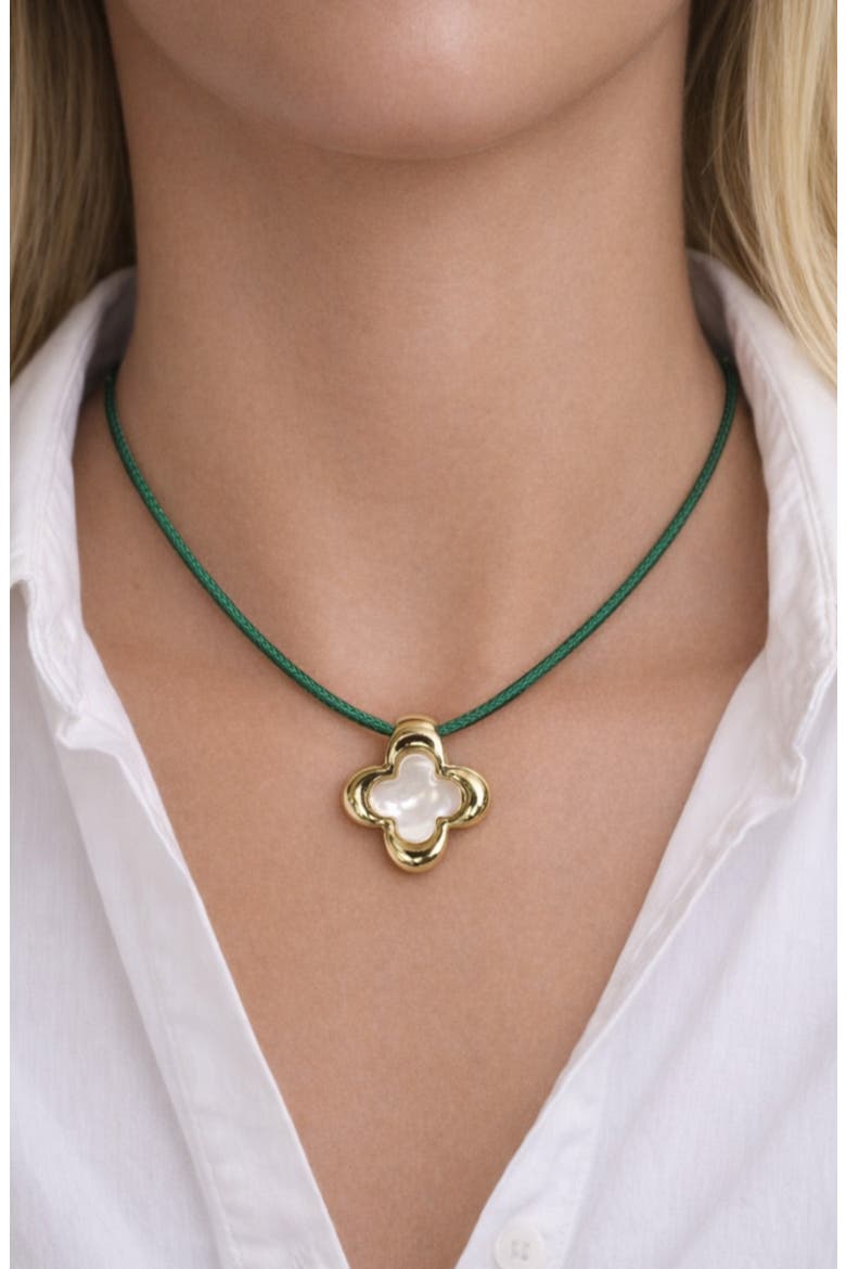Mother-of-Pearl Clover Cord Necklace, Alternate, color, GOLD
