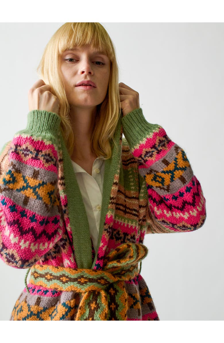 Lingua Franca Bianca Plaid Fair Isle Robe, Alternate, color, 