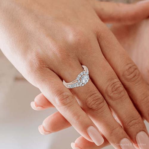 Bliss Diamond 1 1/10ct Cushion Halo Diamond Engagement Ring & Matching Band Gold/pt Lab Grown