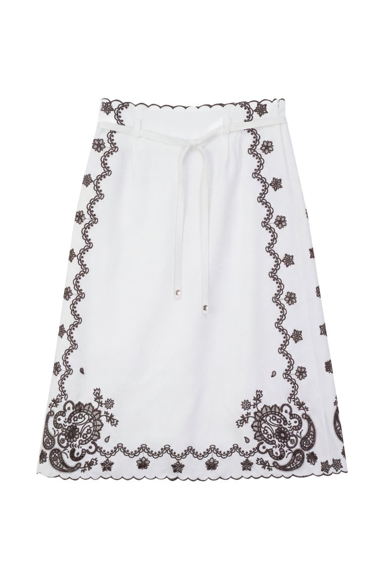 A-Line Embroidered Scalloped Hem Skirt, Main, color, White