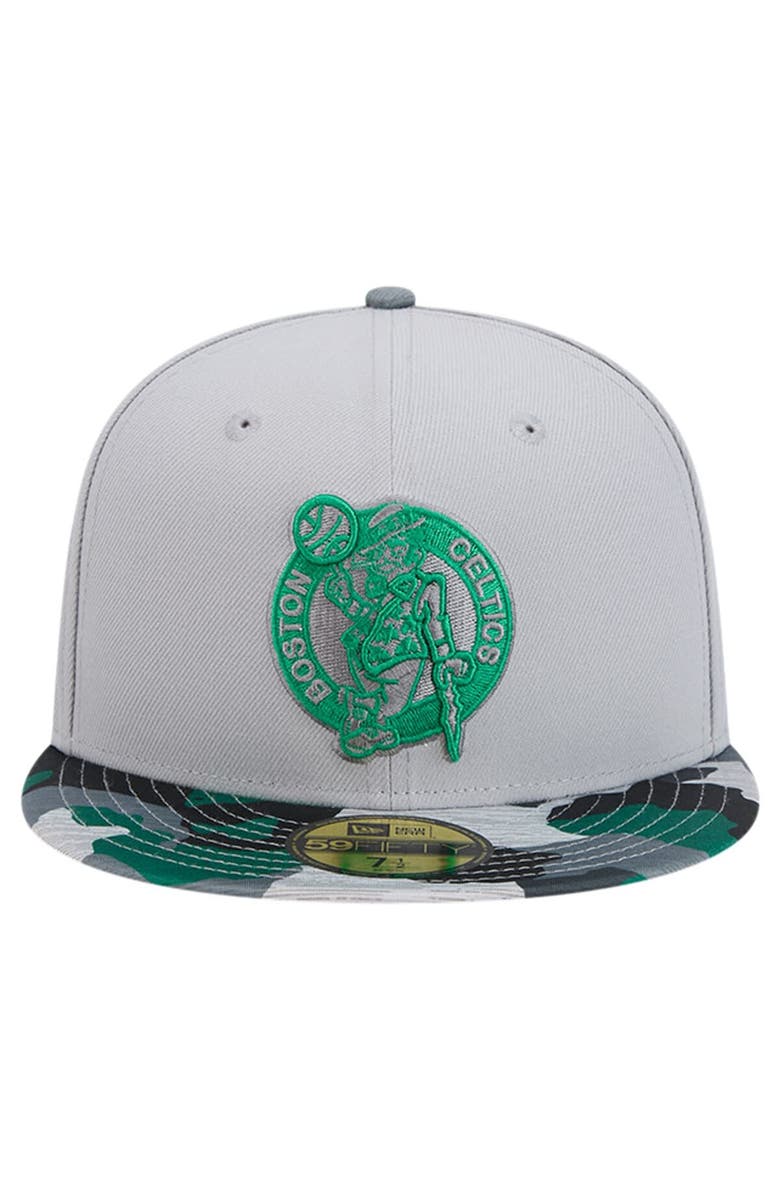 New Era Men's New Era Gray Boston Celtics Active Color Camo Visor 59FIFTY Fitted Hat, Alternate, color,