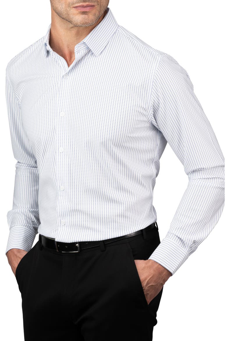 Trim Fit Dot Button-Up Shirt, Alternate, color, WHTNAVLT BLU