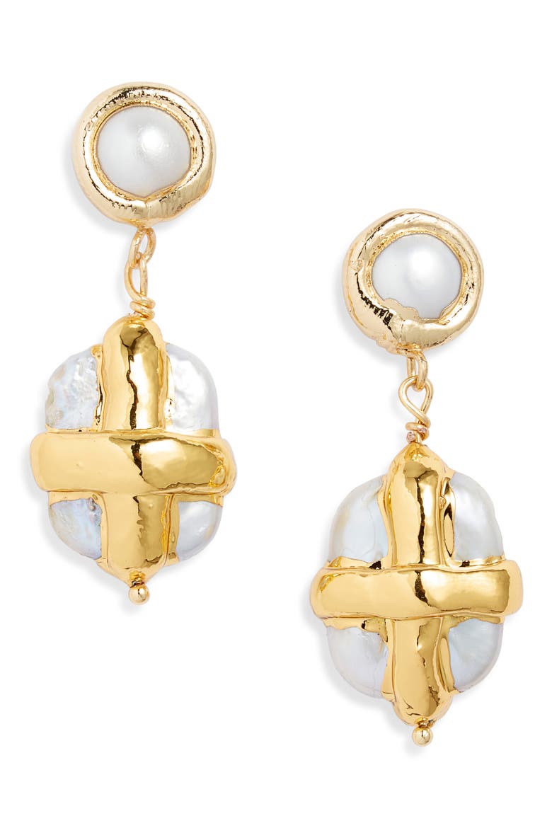 Freshwater Pearl Gift Box Drop Earrings, Main, color, GOLD