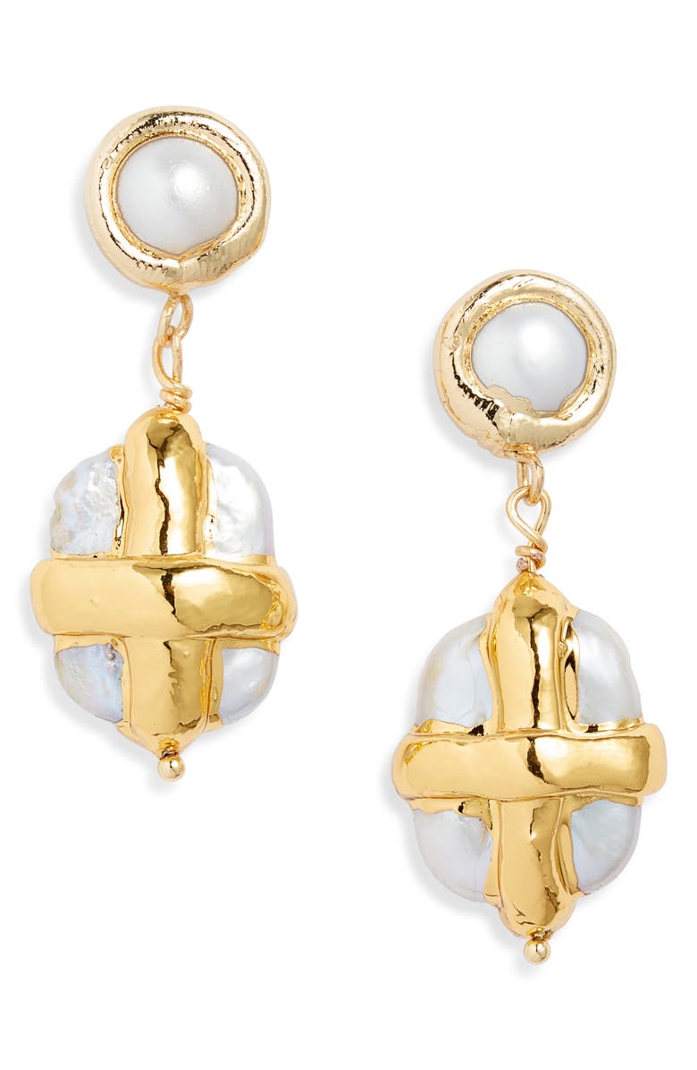 VIDAKUSH Freshwater Pearl Gift Box Drop Earrings, Main, color, Gold