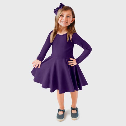Girls Soft Jersey 100% Cotton Long Sleeve Skater Twirly Dress (Baby)