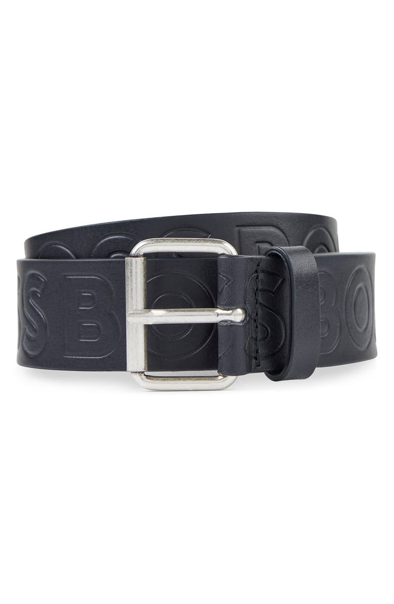 BOSS Serge Logo Leather Belt, Main, color, 