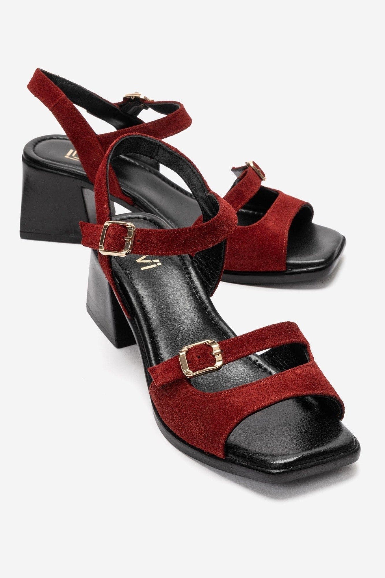 Yolen Leather Block Heel Sandal, Alternate, color, Red Suede