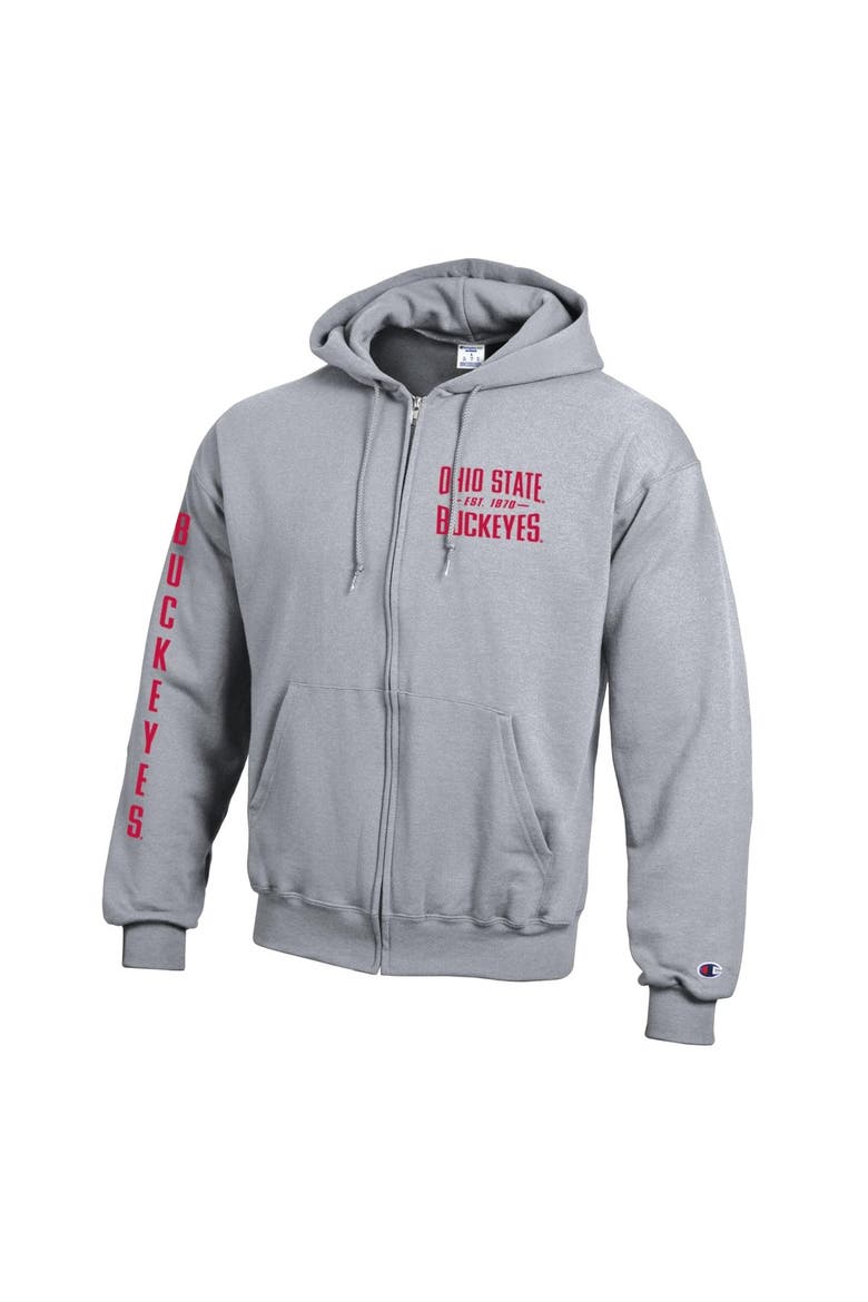 Men's Champion  Heather Gray Ohio State Buckeyes Varsity Powerblend Full-Zip Fleece Hoodie, Alternate, color, Heather Gray