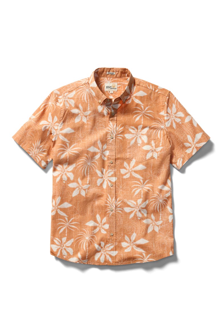 Island Daze Short Sleeve Cotton Blend Button-Down Shirt, Main, color, PAPAYA