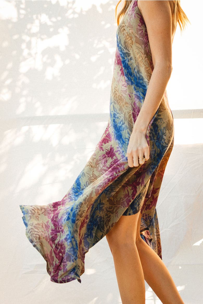Classic Silk Dress Emma, Alternate, color, Taupe, Maroon & Blue