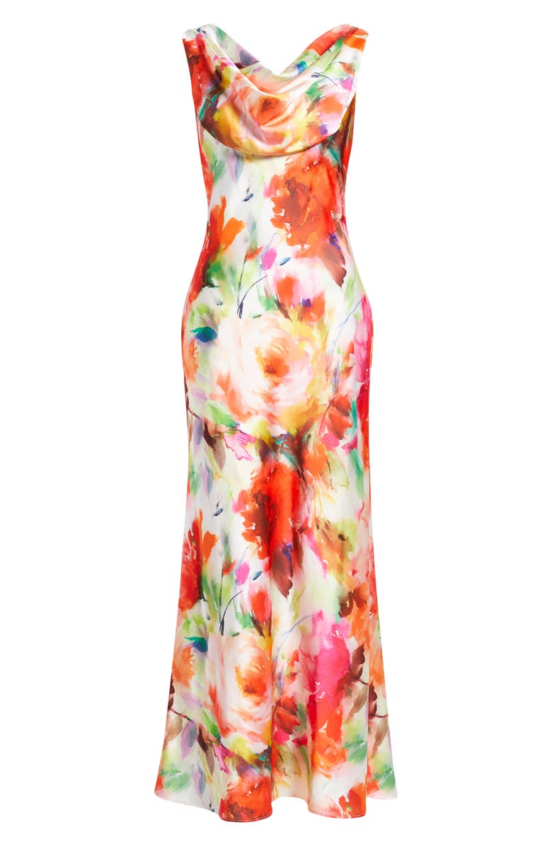 Eliza J Drape Neck Sleeveless Gown, Main, color, Orange Multi
