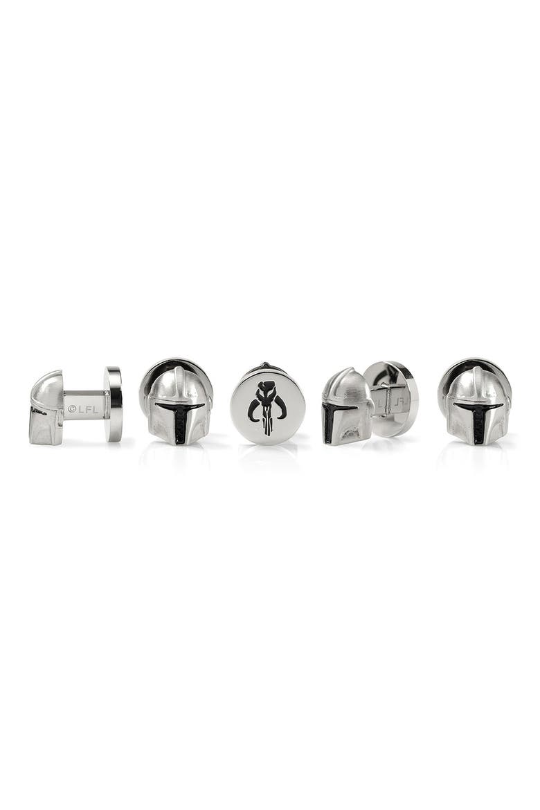 3D Mandalorian Helmet Shirt Studs, Alternate, color, SILVER