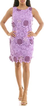 Nina Leonard Sleeveless 3D Floral Lace Shift Dress