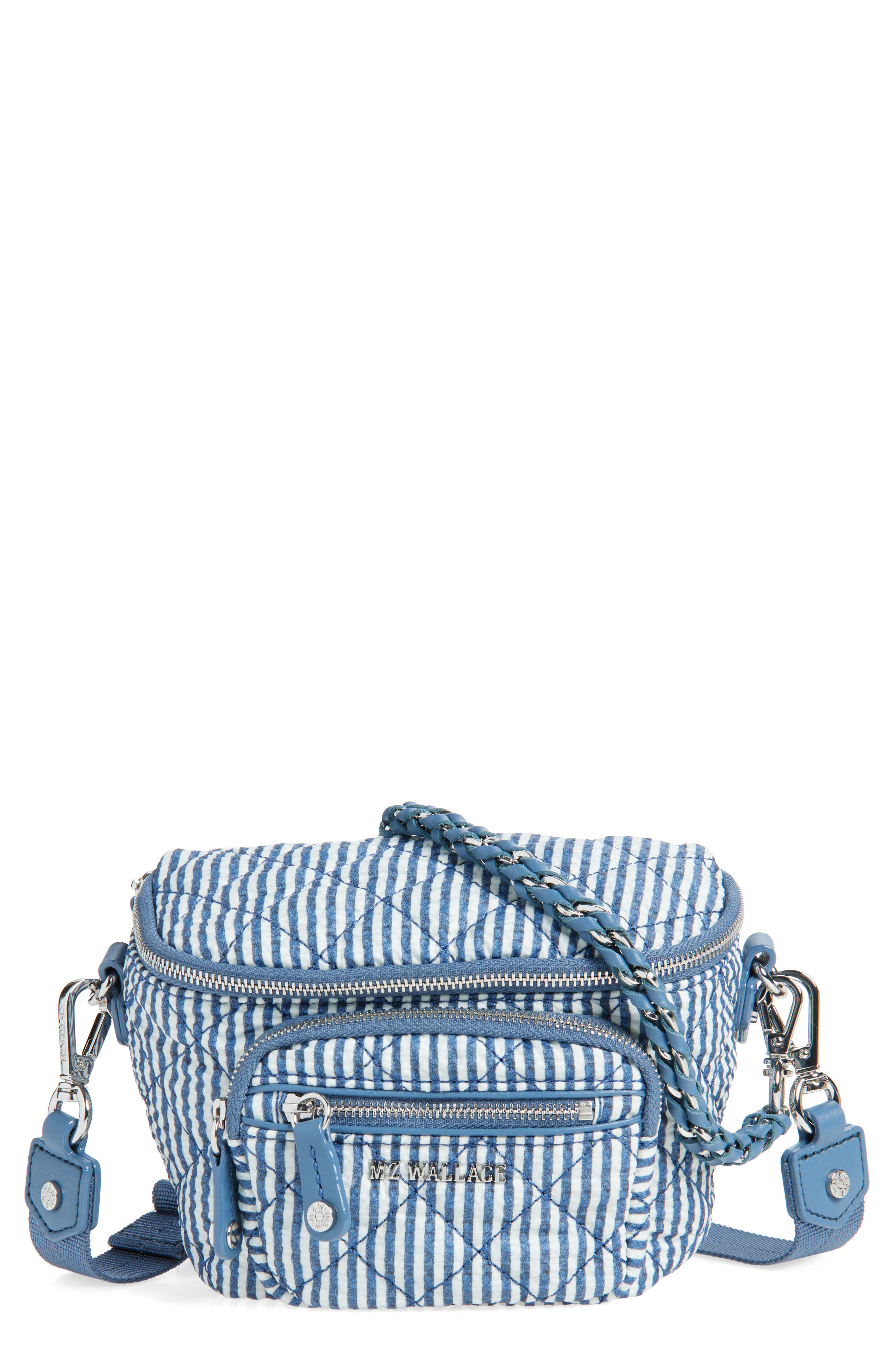 MZ Wallace Micro Crosby Quilted Seersucker Sling Bag, Main, color, Seersucker