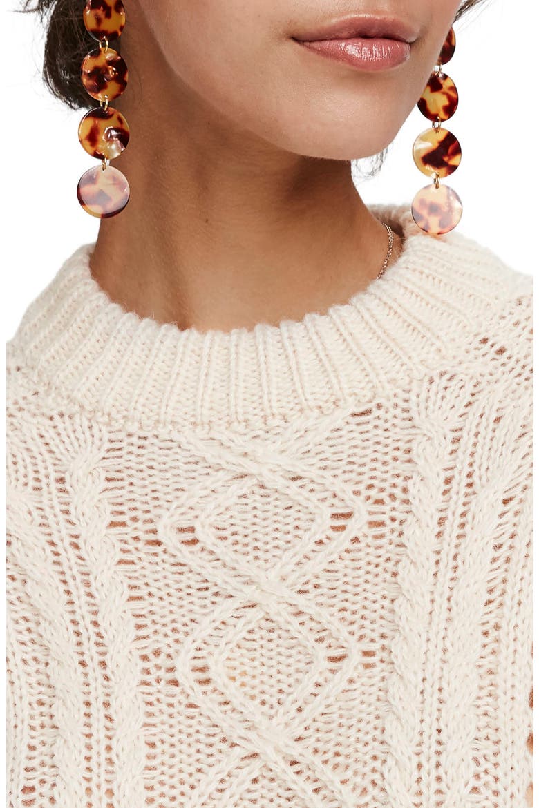 Chunky Cable Knit Peplum Sweater, Alternate, color, OFF WHITE