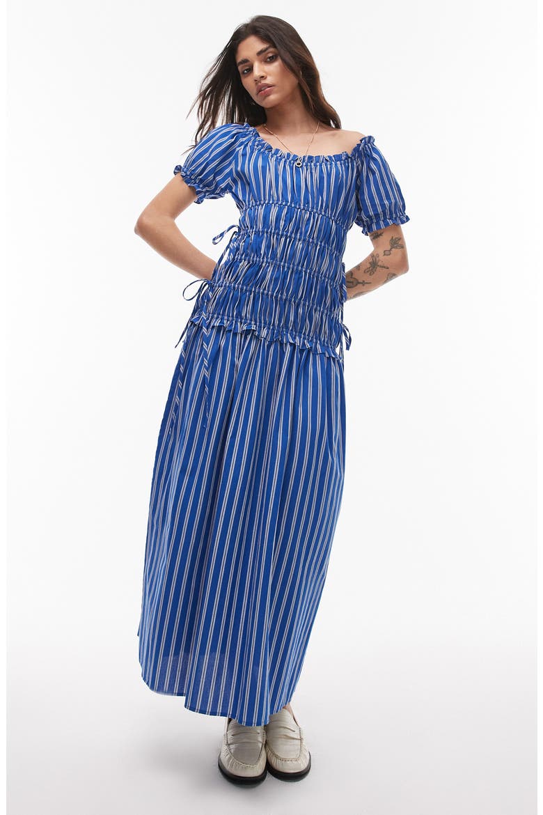 Shirred Bodice Maxi Dress, Main, color, MID BLUE