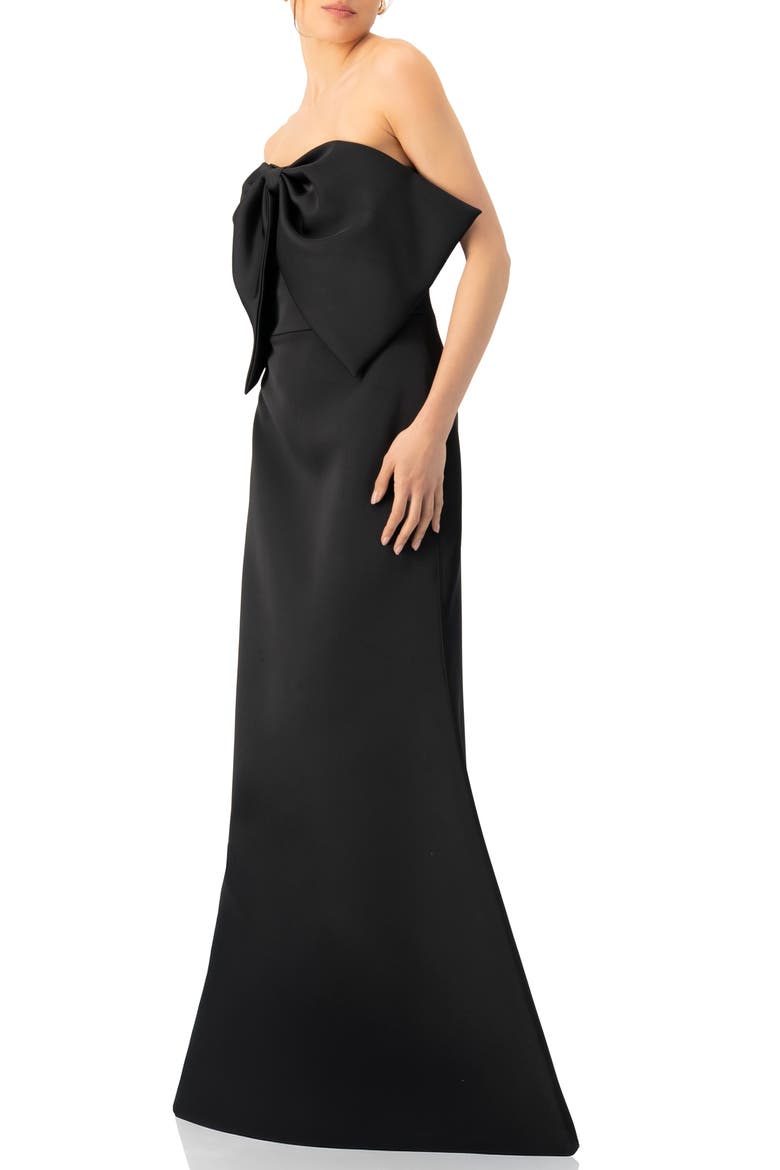 Strapless Mermaid Gown with Bow, Alternate, color, Black