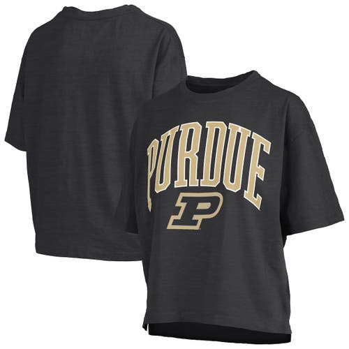 PRESSBOX PRESSBOX BLACK PURDUE BOILERMAKERS NELSON ARCH OVER LOGO WAIST LENGTH OVERSIZED SLUB T-SHIRT