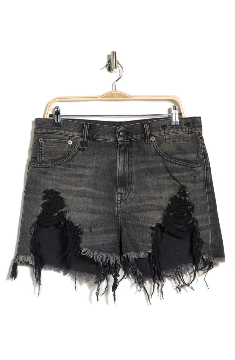R13 Shredded Slouch Denim Shorts, Main, color, Niles Black