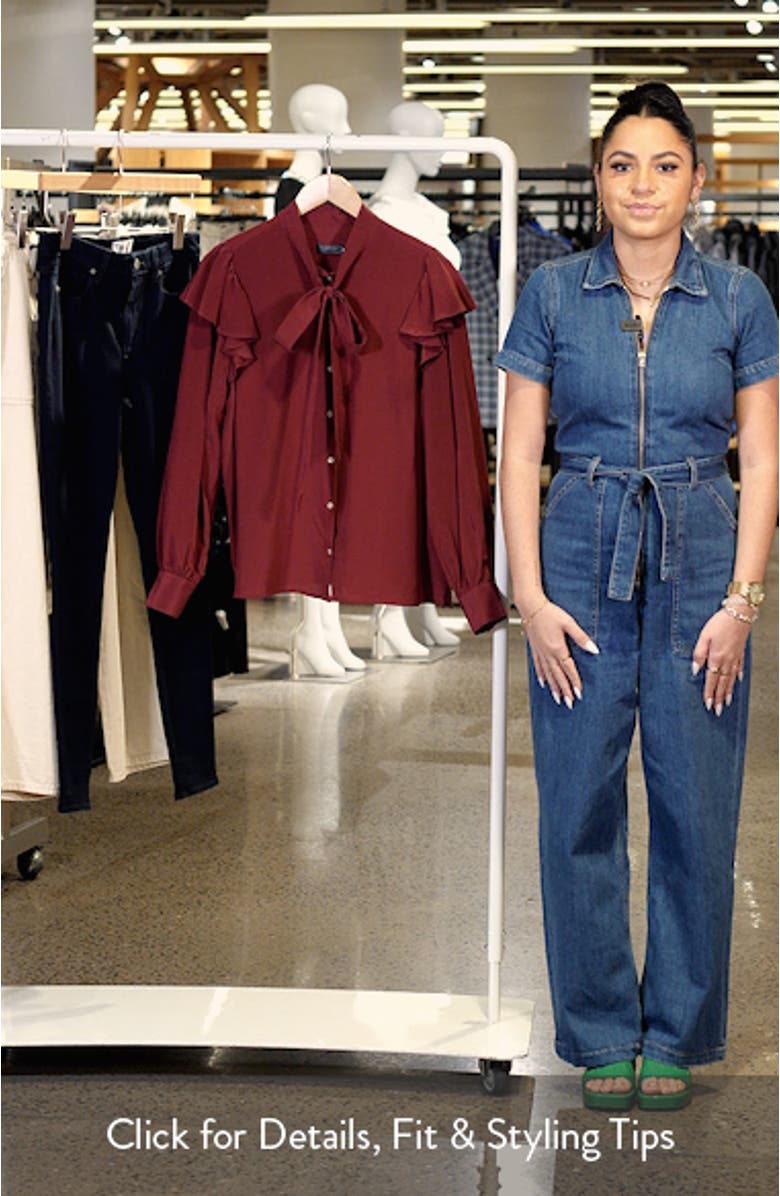 Tie Neck Silk Crêpe de Chine Button-Up Shirt, sales video thumbnail