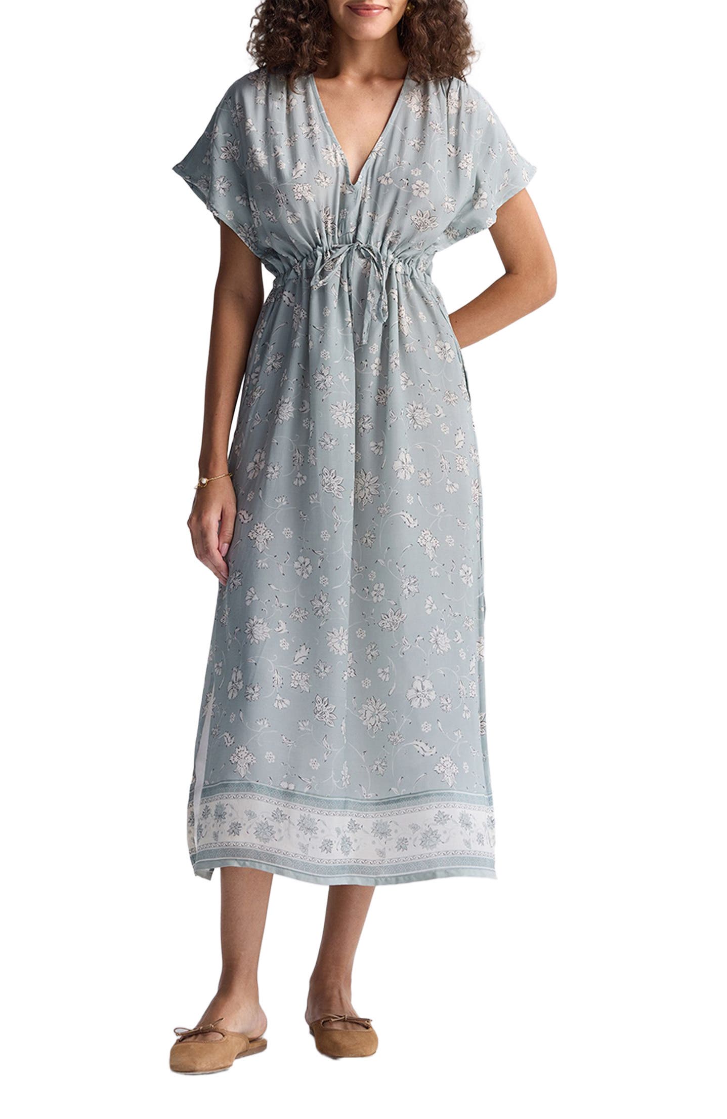 Deep V-neck Gathered Dress